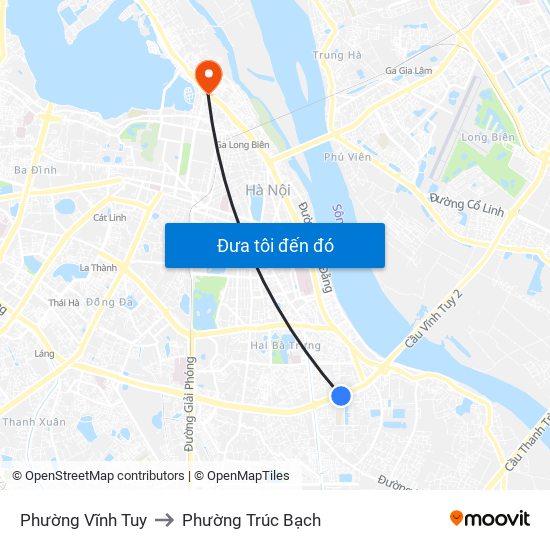 Phường Vĩnh Tuy to Phường Trúc Bạch map