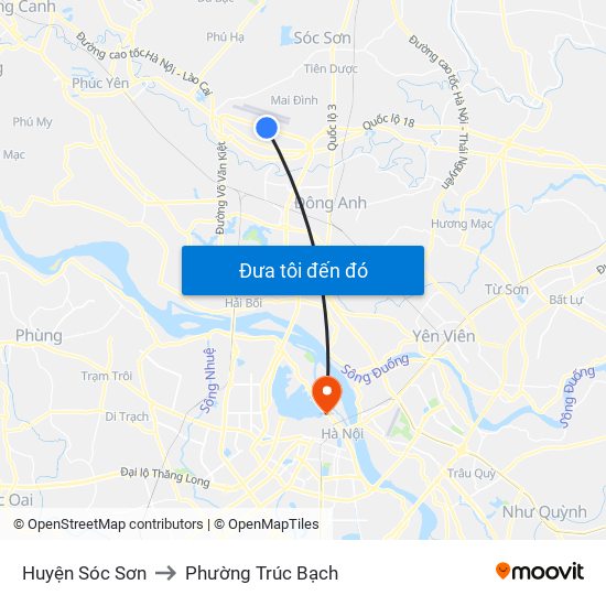 Huyện Sóc Sơn to Phường Trúc Bạch map