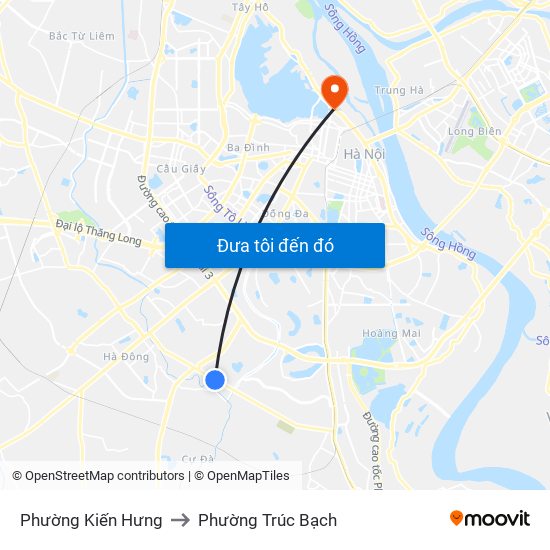 Phường Kiến Hưng to Phường Trúc Bạch map