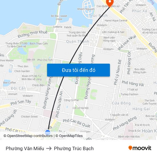 Phường Văn Miếu to Phường Trúc Bạch map