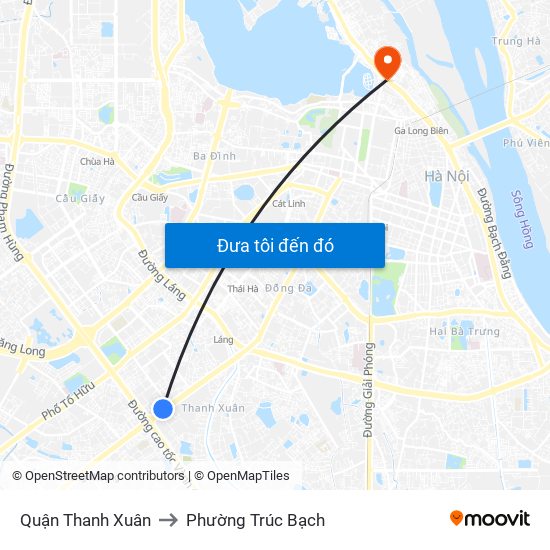 Quận Thanh Xuân to Phường Trúc Bạch map