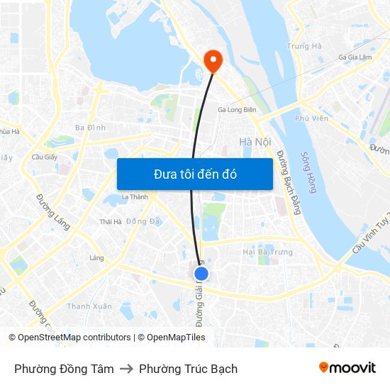 Phường Đồng Tâm to Phường Trúc Bạch map