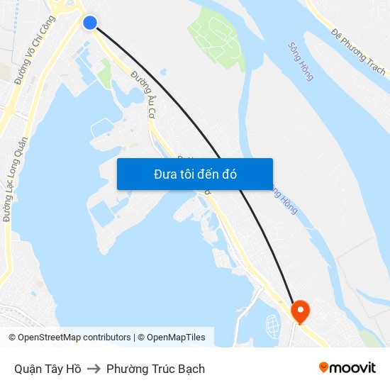 Quận Tây Hồ to Phường Trúc Bạch map