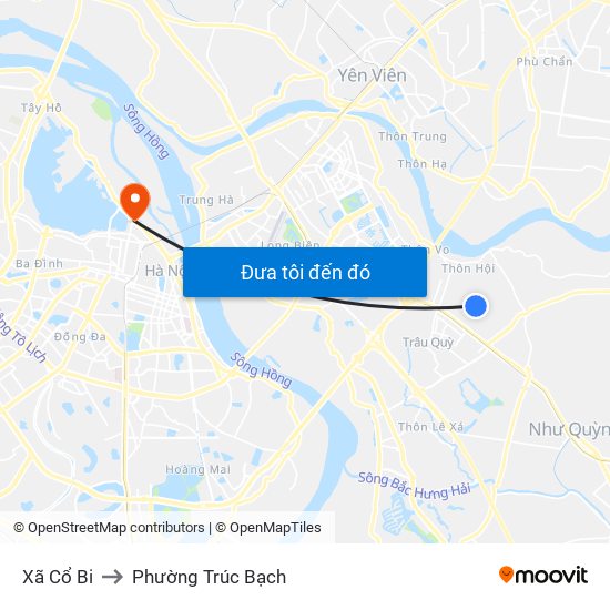 Xã Cổ Bi to Phường Trúc Bạch map