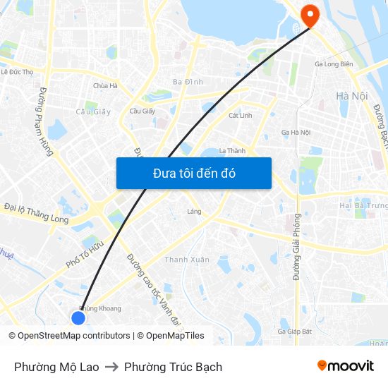 Phường Mộ Lao to Phường Trúc Bạch map