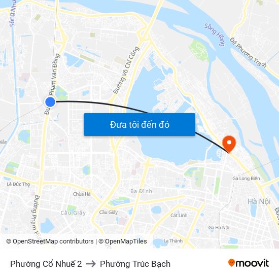Phường Cổ Nhuế 2 to Phường Trúc Bạch map
