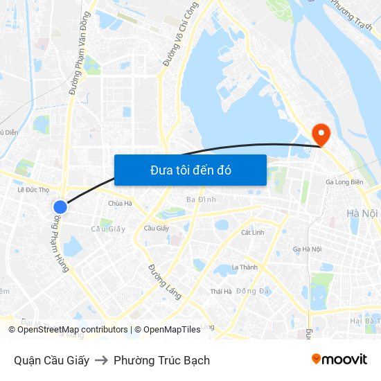 Quận Cầu Giấy to Phường Trúc Bạch map