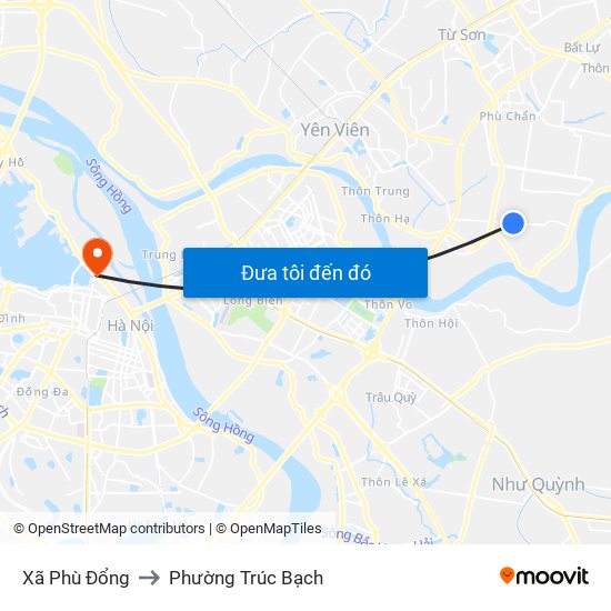 Xã Phù Đổng to Phường Trúc Bạch map