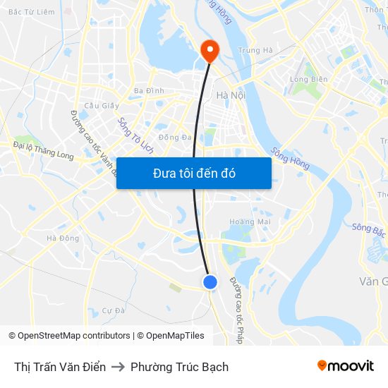 Thị Trấn Văn Điển to Phường Trúc Bạch map