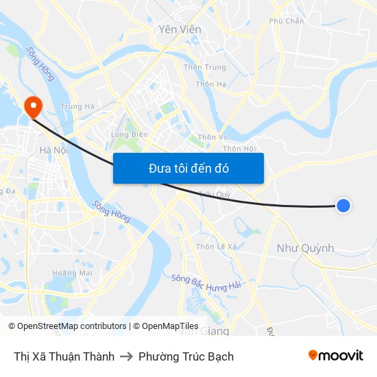 Thị Xã Thuận Thành to Phường Trúc Bạch map