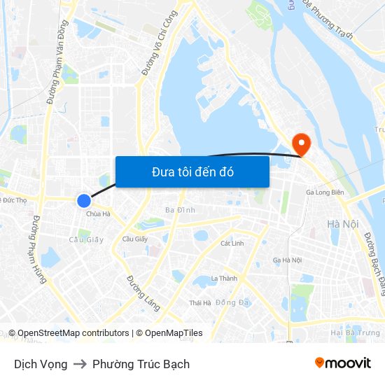 Dịch Vọng to Phường Trúc Bạch map