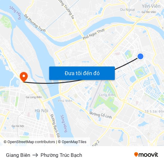 Giang Biên to Phường Trúc Bạch map