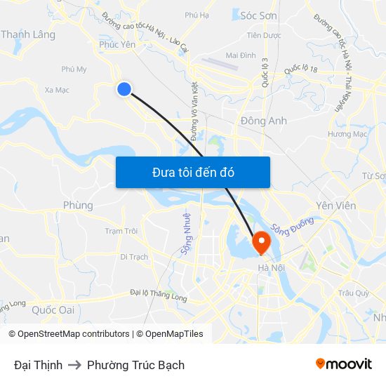 Đại Thịnh to Phường Trúc Bạch map