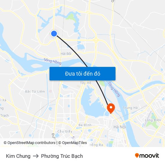 Kim Chung to Phường Trúc Bạch map