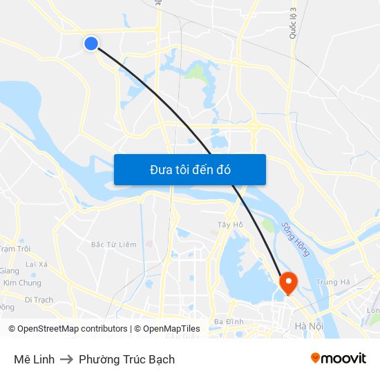 Mê Linh to Phường Trúc Bạch map