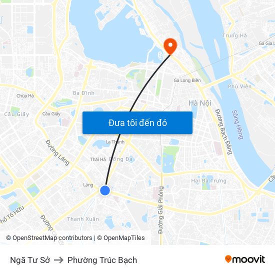 Ngã Tư Sở to Phường Trúc Bạch map