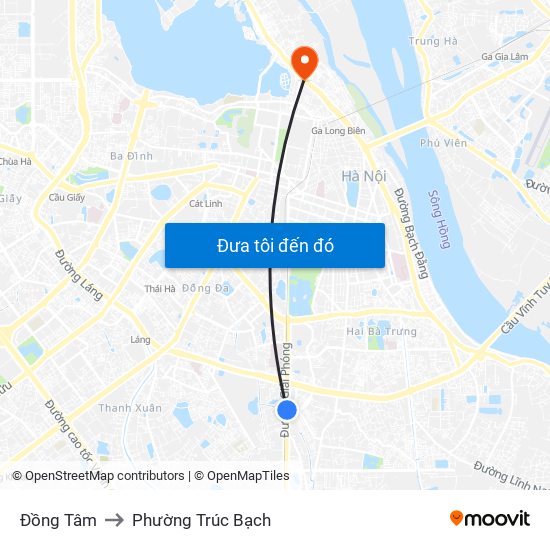 Đồng Tâm to Phường Trúc Bạch map