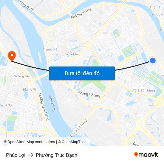 Phúc Lợi to Phường Trúc Bạch map