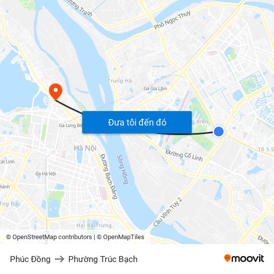 Phúc Đồng to Phường Trúc Bạch map