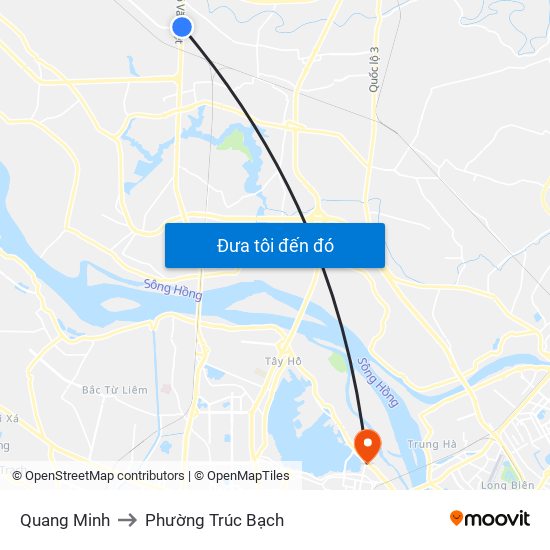 Quang Minh to Phường Trúc Bạch map