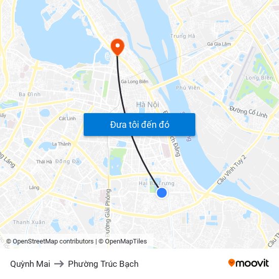 Quỳnh Mai to Phường Trúc Bạch map