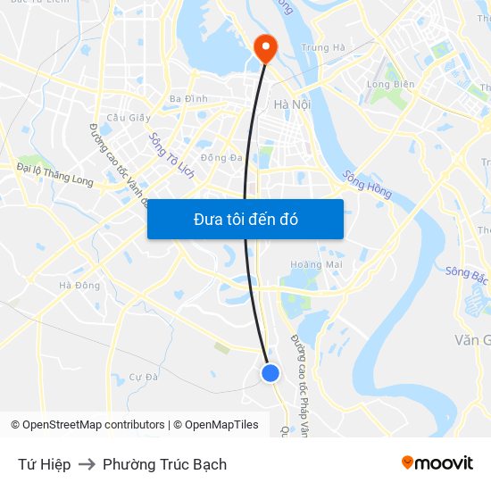 Tứ Hiệp to Phường Trúc Bạch map