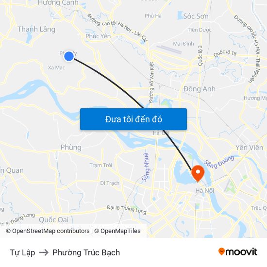 Tự Lập to Phường Trúc Bạch map