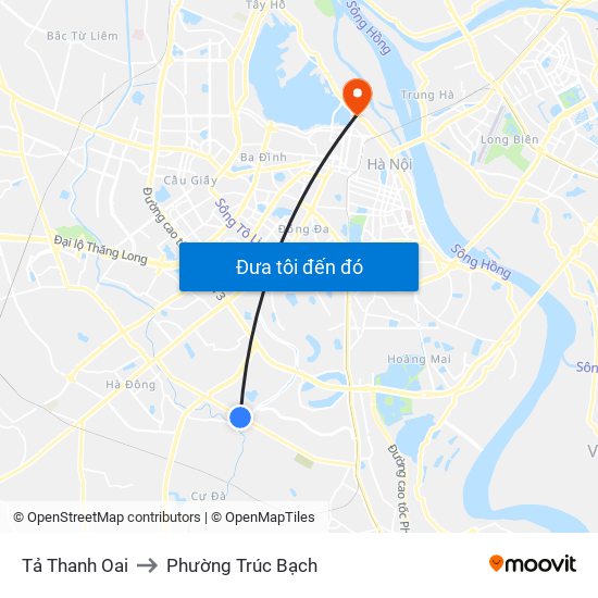 Tả Thanh Oai to Phường Trúc Bạch map