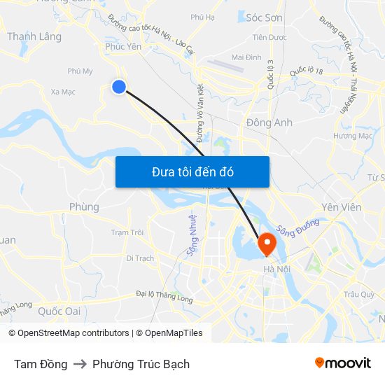 Tam Đồng to Phường Trúc Bạch map