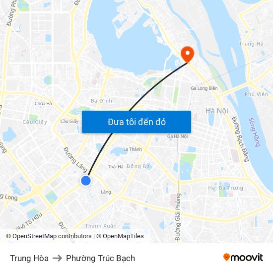 Trung Hòa to Phường Trúc Bạch map