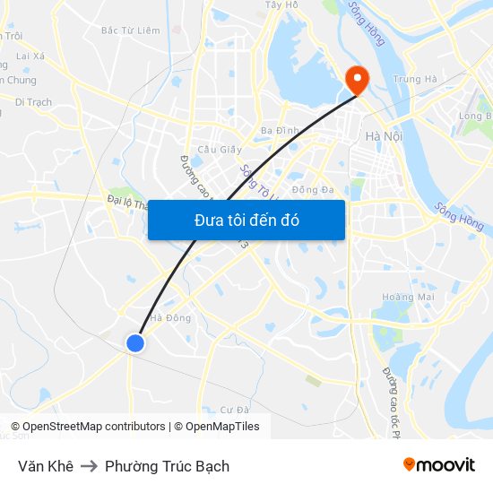 Văn Khê to Phường Trúc Bạch map