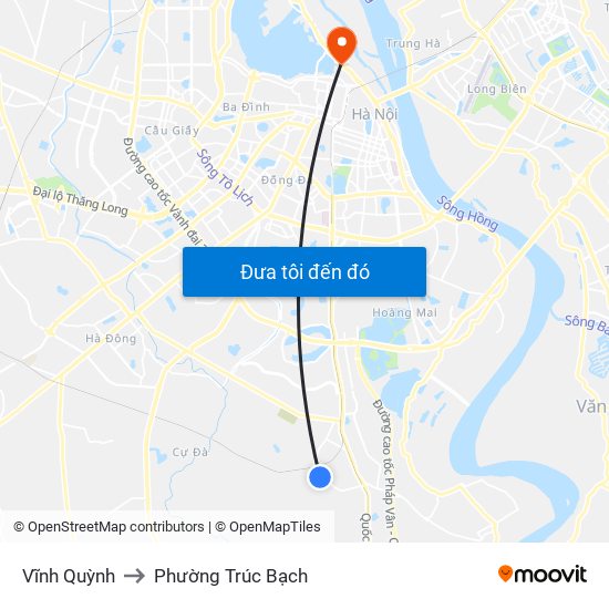 Vĩnh Quỳnh to Phường Trúc Bạch map