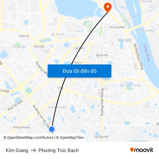 Kim Giang to Phường Trúc Bạch map