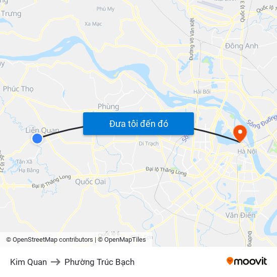 Kim Quan to Phường Trúc Bạch map