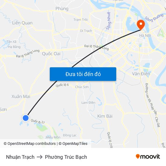 Nhuận Trạch to Phường Trúc Bạch map