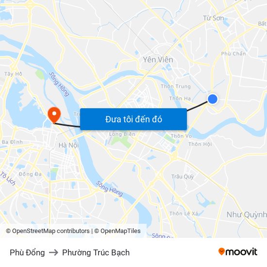 Phù Đổng to Phường Trúc Bạch map