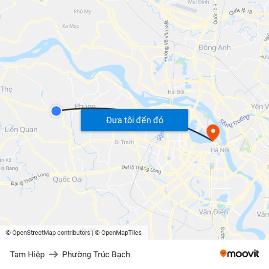 Tam Hiệp to Phường Trúc Bạch map