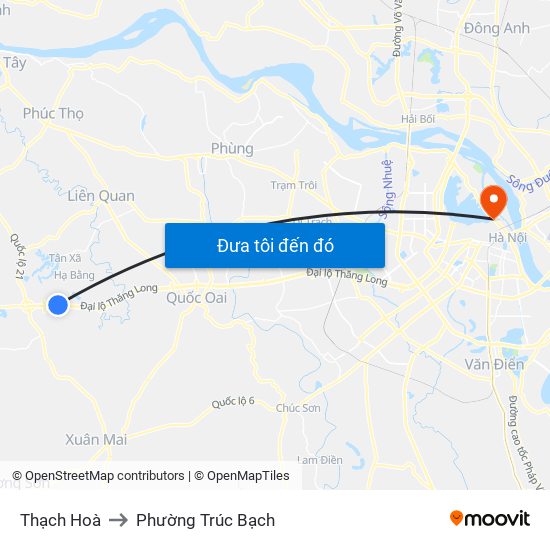 Thạch Hoà to Phường Trúc Bạch map