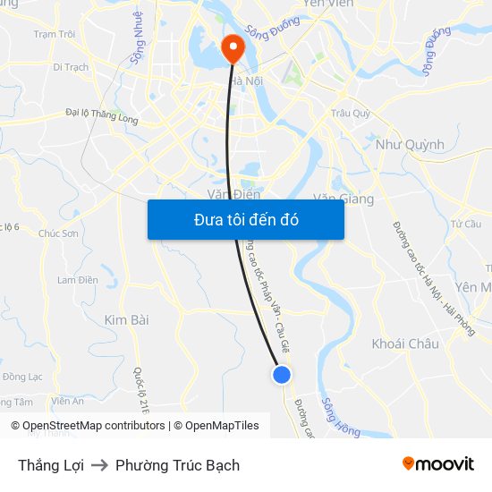 Thắng Lợi to Phường Trúc Bạch map