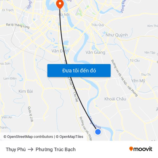 Thụy Phú to Phường Trúc Bạch map