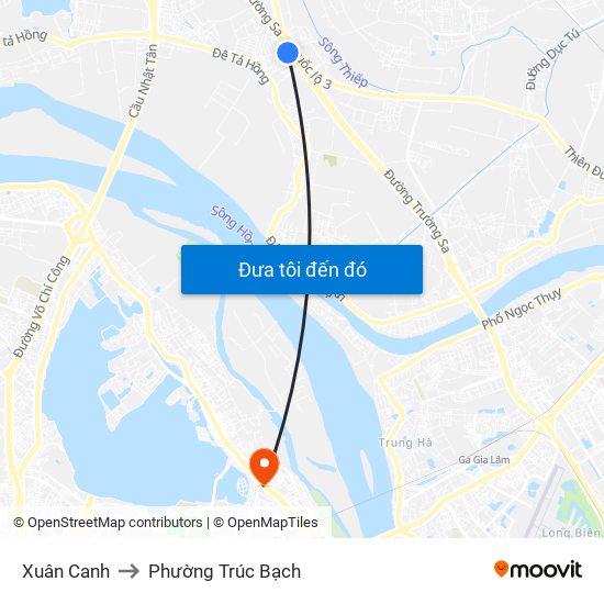 Xuân Canh to Phường Trúc Bạch map