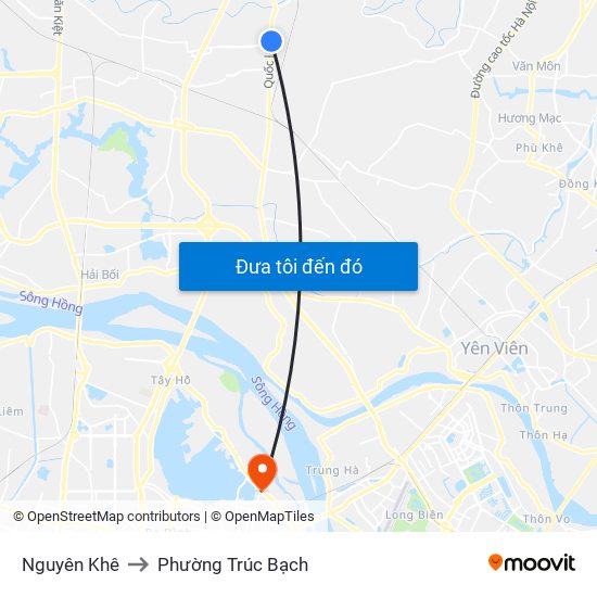 Nguyên Khê to Phường Trúc Bạch map