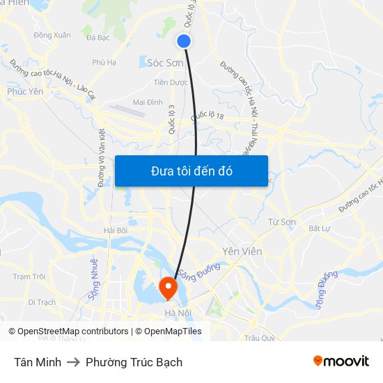 Tân Minh to Phường Trúc Bạch map