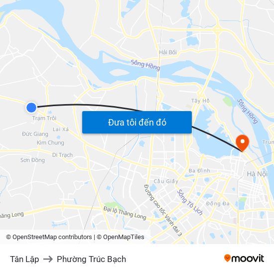 Tân Lập to Phường Trúc Bạch map