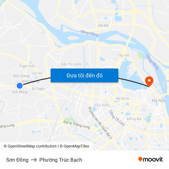 Sơn Đồng to Phường Trúc Bạch map