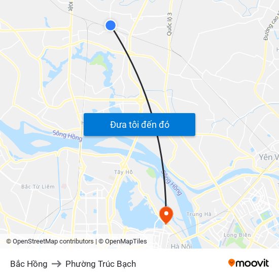 Bắc Hồng to Phường Trúc Bạch map