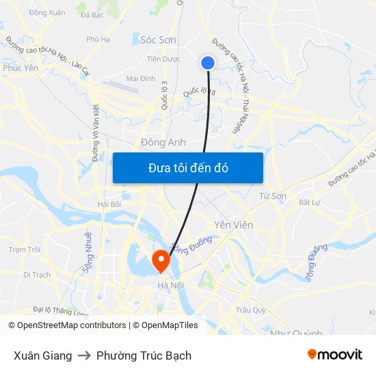 Xuân Giang to Phường Trúc Bạch map