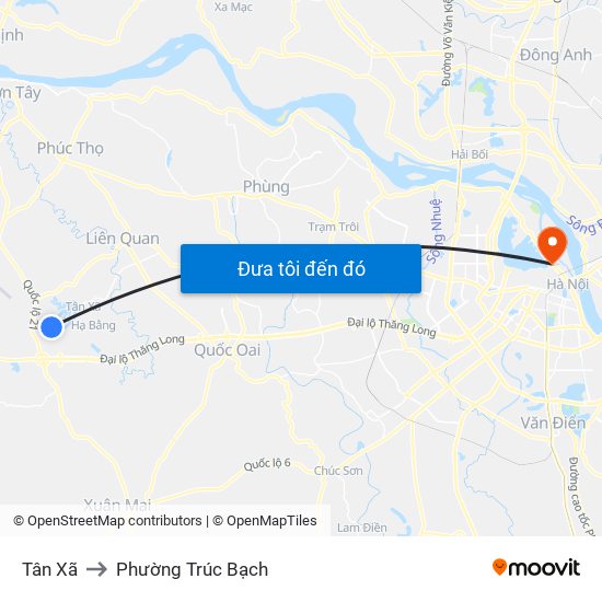 Tân Xã to Phường Trúc Bạch map