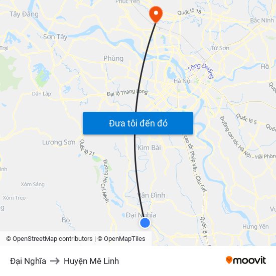 Đại Nghĩa to Huyện Mê Linh map