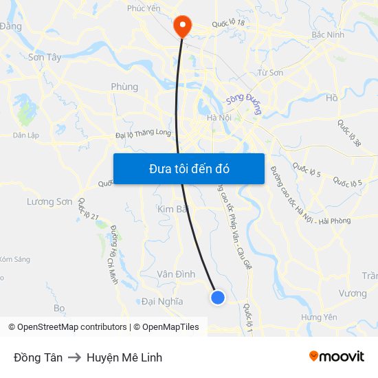 Đồng Tân to Huyện Mê Linh map